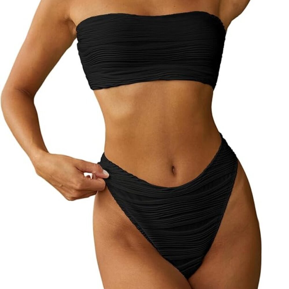 🖤 ZAFUL Black Ruched Bandeau Bikini | Size L - Picture 3 of 7